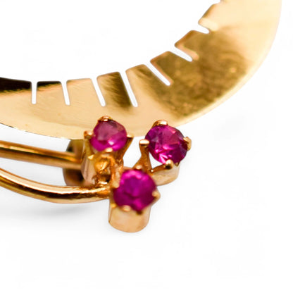 Vintage 1960's boxed Italian Varese 18ct gold floral spray brooch set with pink sapphires