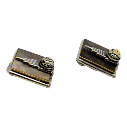 Vintage Ermani Bulatti Art Deco square statement mother-of-pearl ear clips