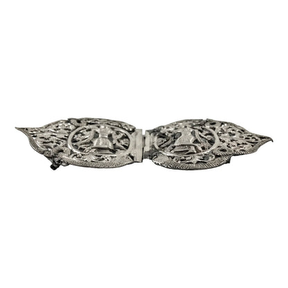 Indian / Burmese Colonial silver belt buckle with deities, snakes and foliage