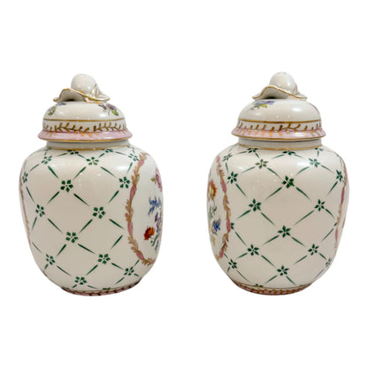 Pair of Royal Europe porcelain ginger jars with moulded lids and hand-painted with flowers