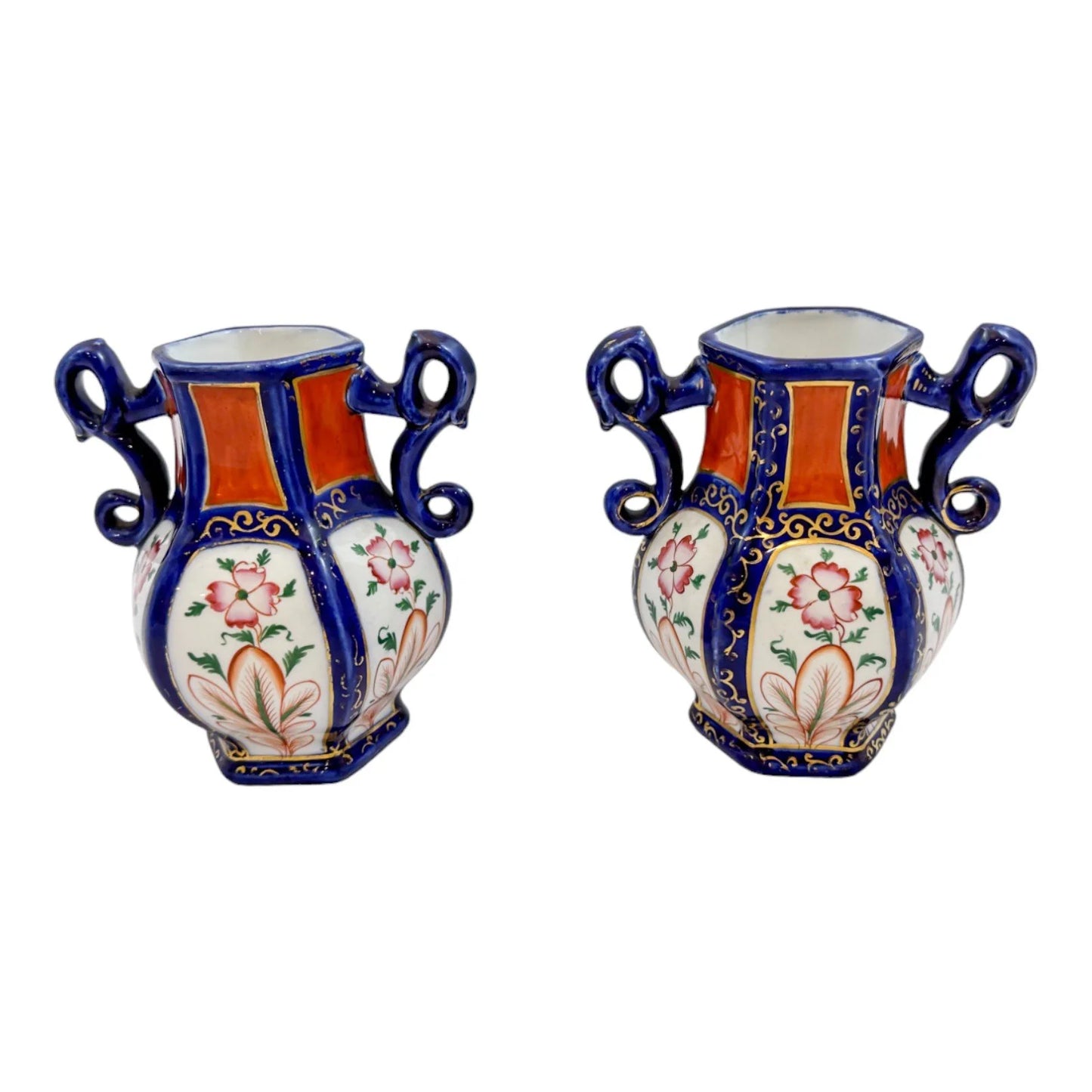 Georgian pair Mason's Ironstone pottery double handled baluster octagonal vases