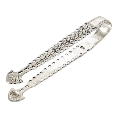 George III large fancy sterling silver sugar tongs with shell bowls, Stephen Adams