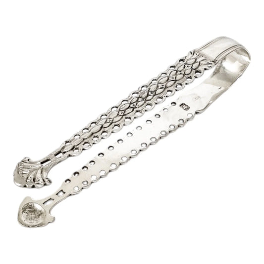 George III large fancy sterling silver sugar tongs with shell bowls, Stephen Adams