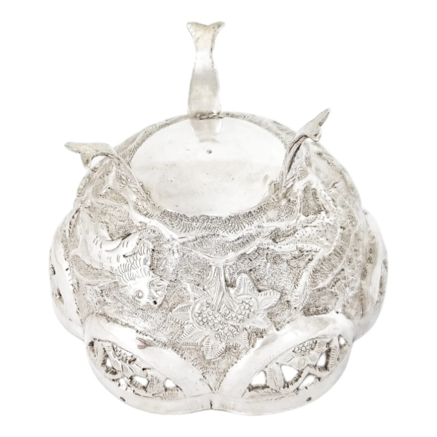 1890's Indian Calcutta silver figural bowl with embossed animal scenes