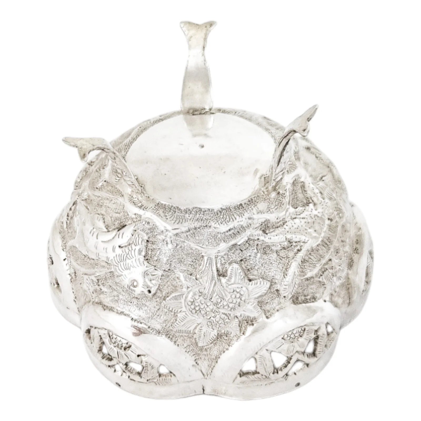 1890's Indian Calcutta silver figural bowl with embossed animal scenes