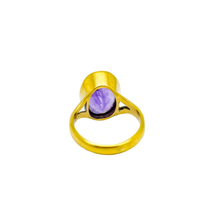Vintage 6.4ct amethyst solitaire cocktail ring in 9ct yellow gold, size L ½