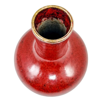 Chinese 19th Century sang de boeuf bottle Tianqiuping vase; flambe glazed porcelain