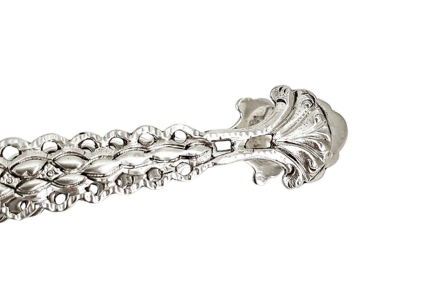 George III large fancy sterling silver sugar tongs with shell bowls, Stephen Adams