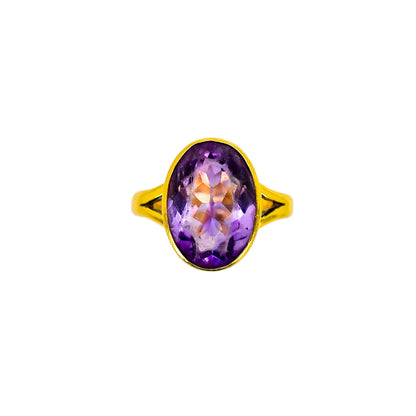 Vintage 6.4ct amethyst solitaire cocktail ring in 9ct yellow gold, size L ½