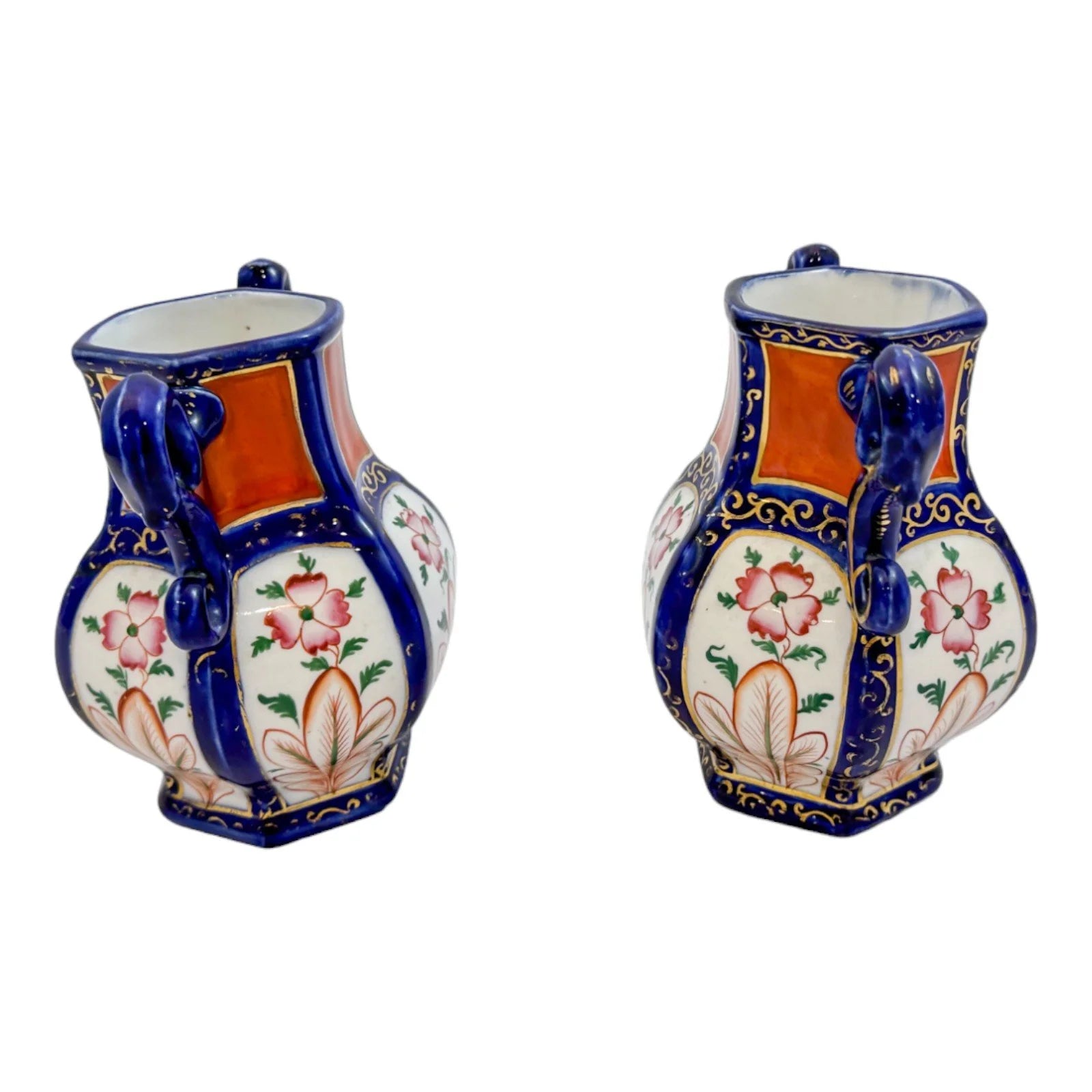 Georgian pair Mason's Ironstone pottery double handled baluster octagonal vases