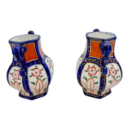Georgian pair Mason's Ironstone pottery double handled baluster octagonal vases