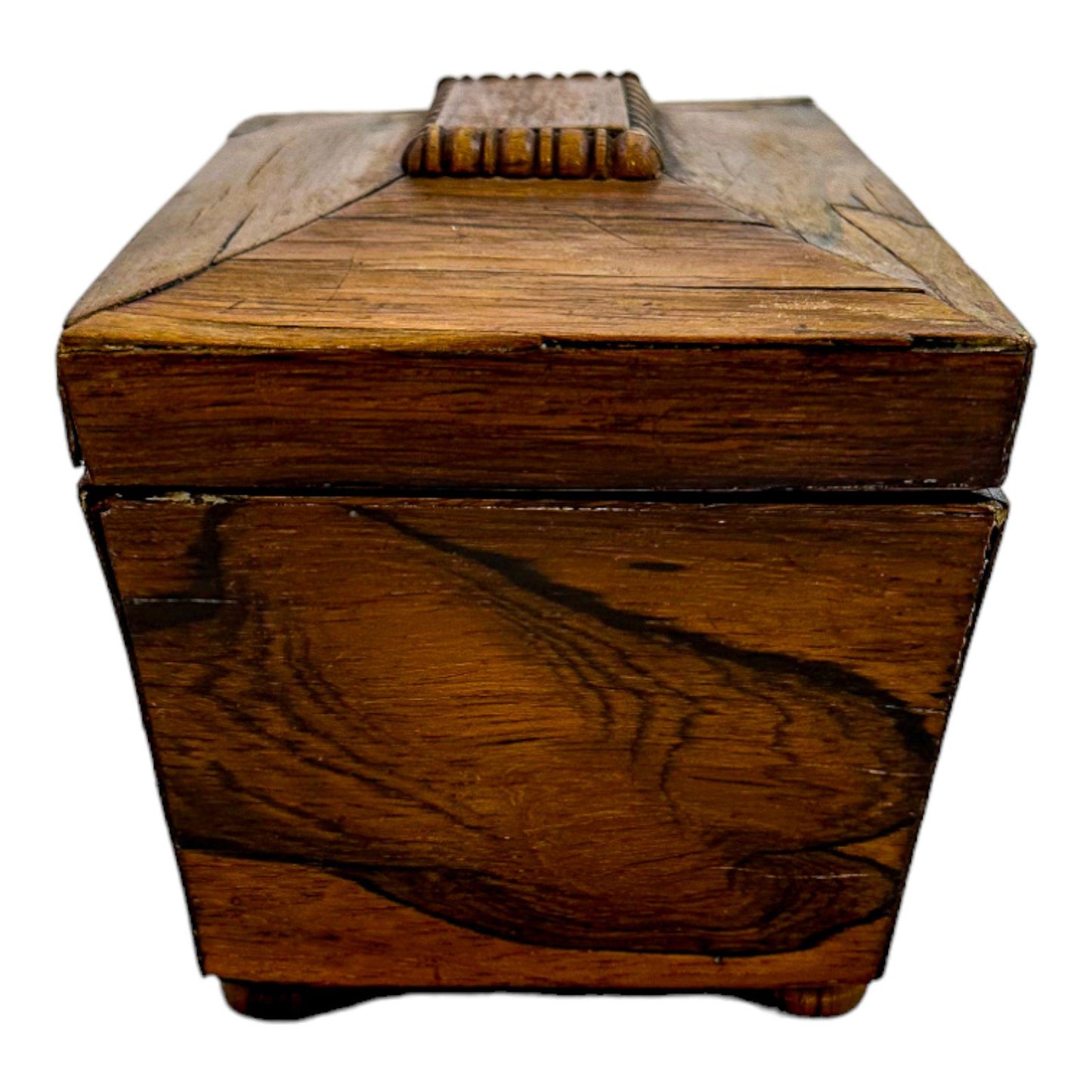 Victorian mahogany sarcophagus shape 2-section small tea caddy
