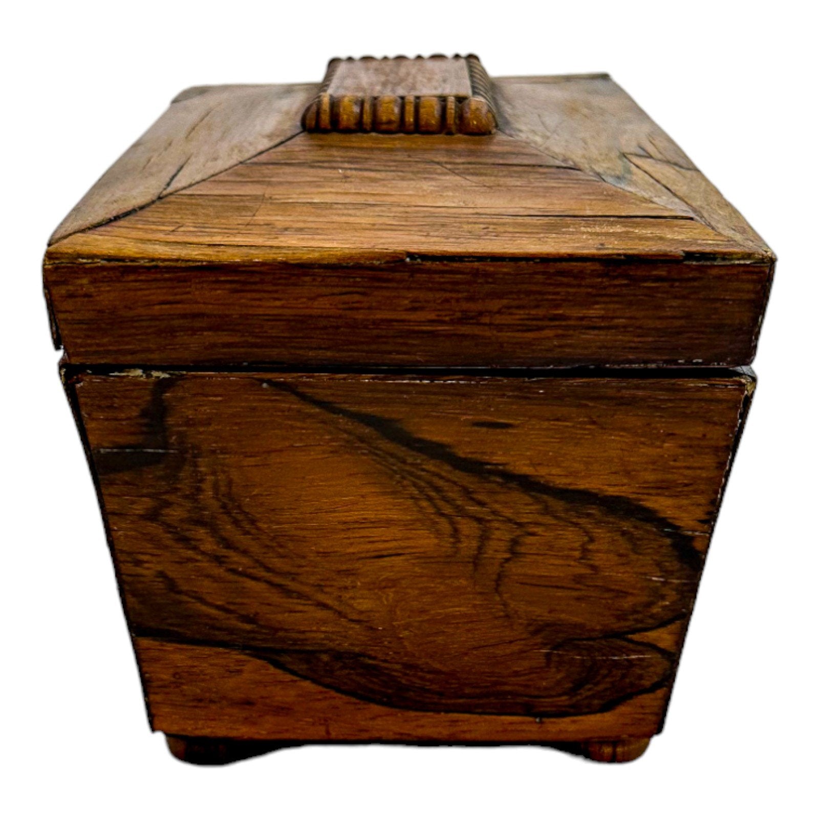 Victorian mahogany sarcophagus shape 2-section small tea caddy