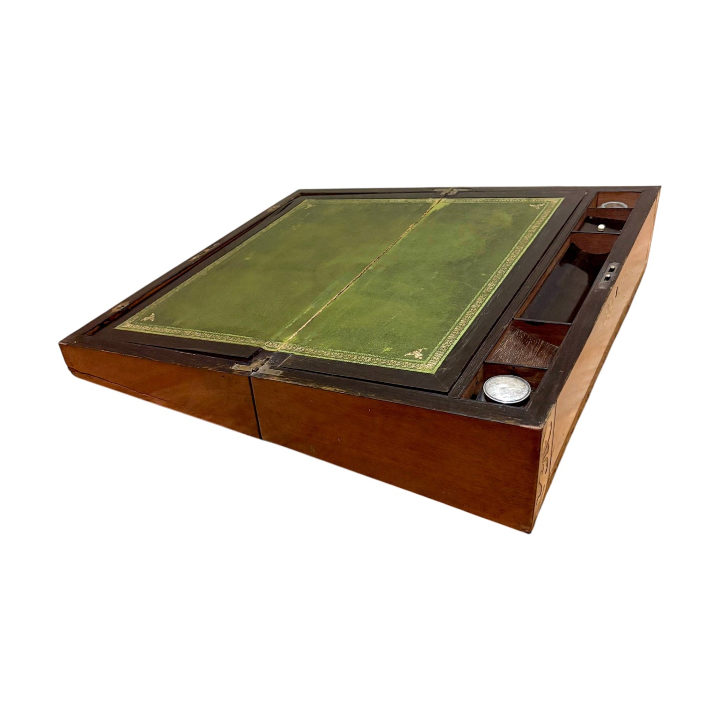 Victorian mahogany writing slope, brass inlay, secret drawers