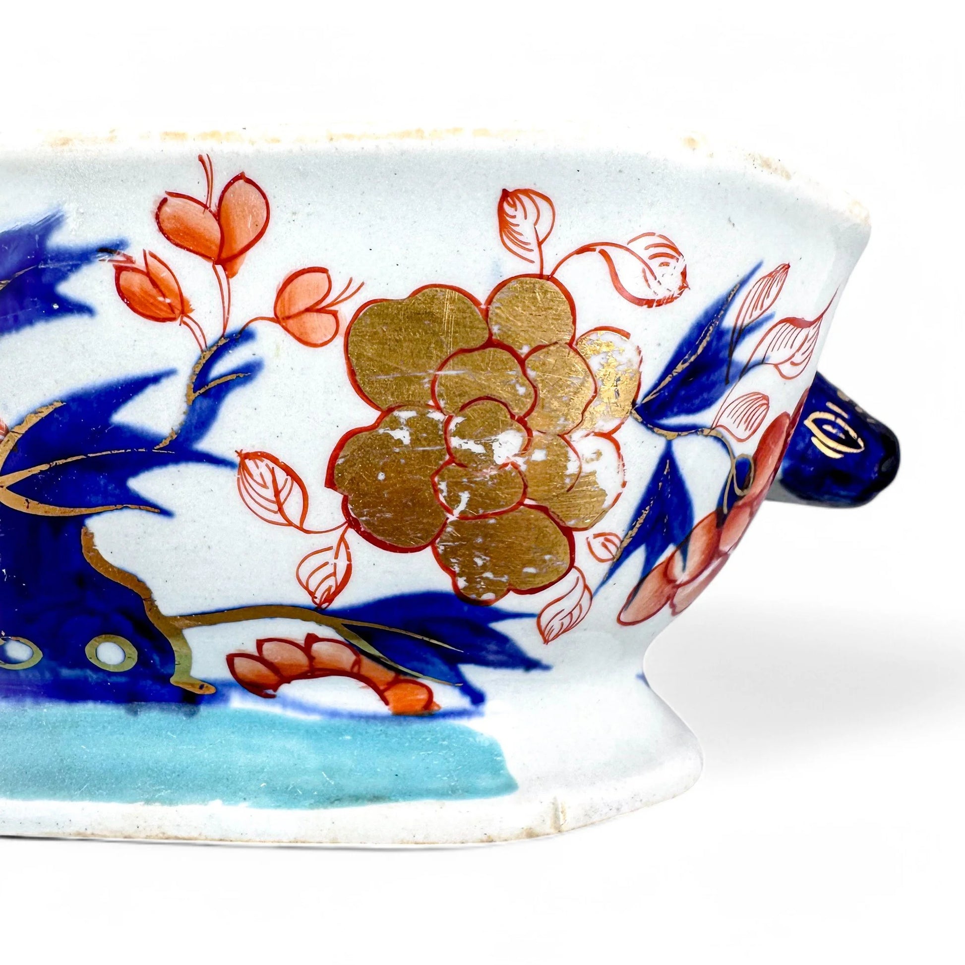 Rare Mason’s Ironstone sauce tureen, "Oyster Pattern" with turquoise base, hand-painted Regency period, circa 1815–1825