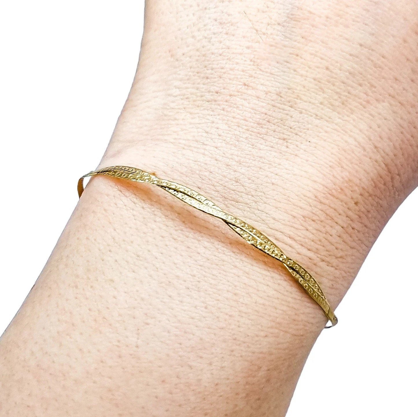 9ct yellow gold double herringbone chain bracelet with braided strands