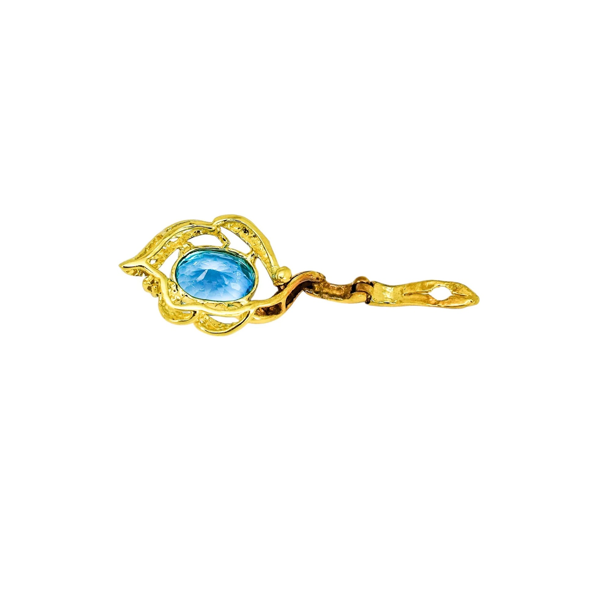 Vintage 14ct yellow gold blue topaz & diamond openwork scrolling pendant