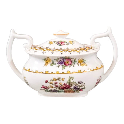 Spode bone china "Peplow" sugar bowl for Harrods, Chinoiserie flowers Rd. 568948