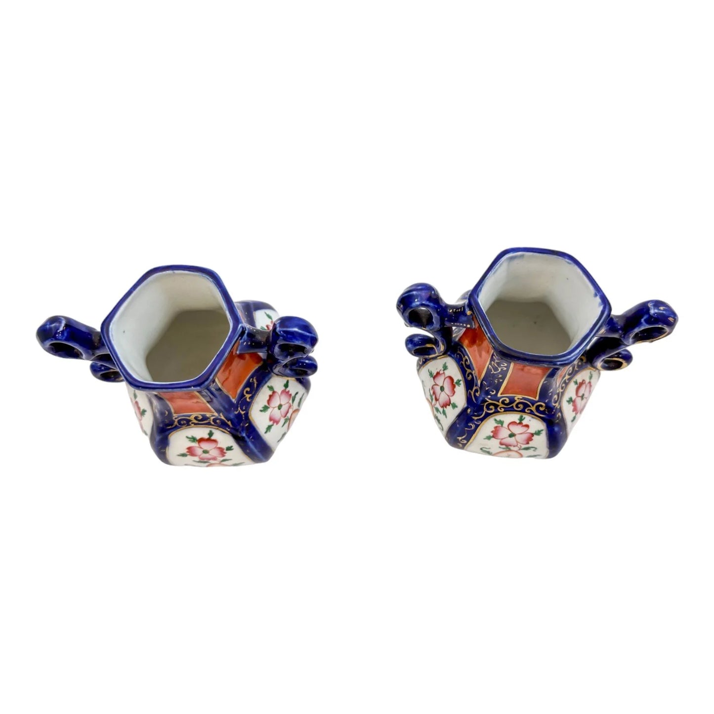 Georgian pair Mason's Ironstone pottery double handled baluster octagonal vases