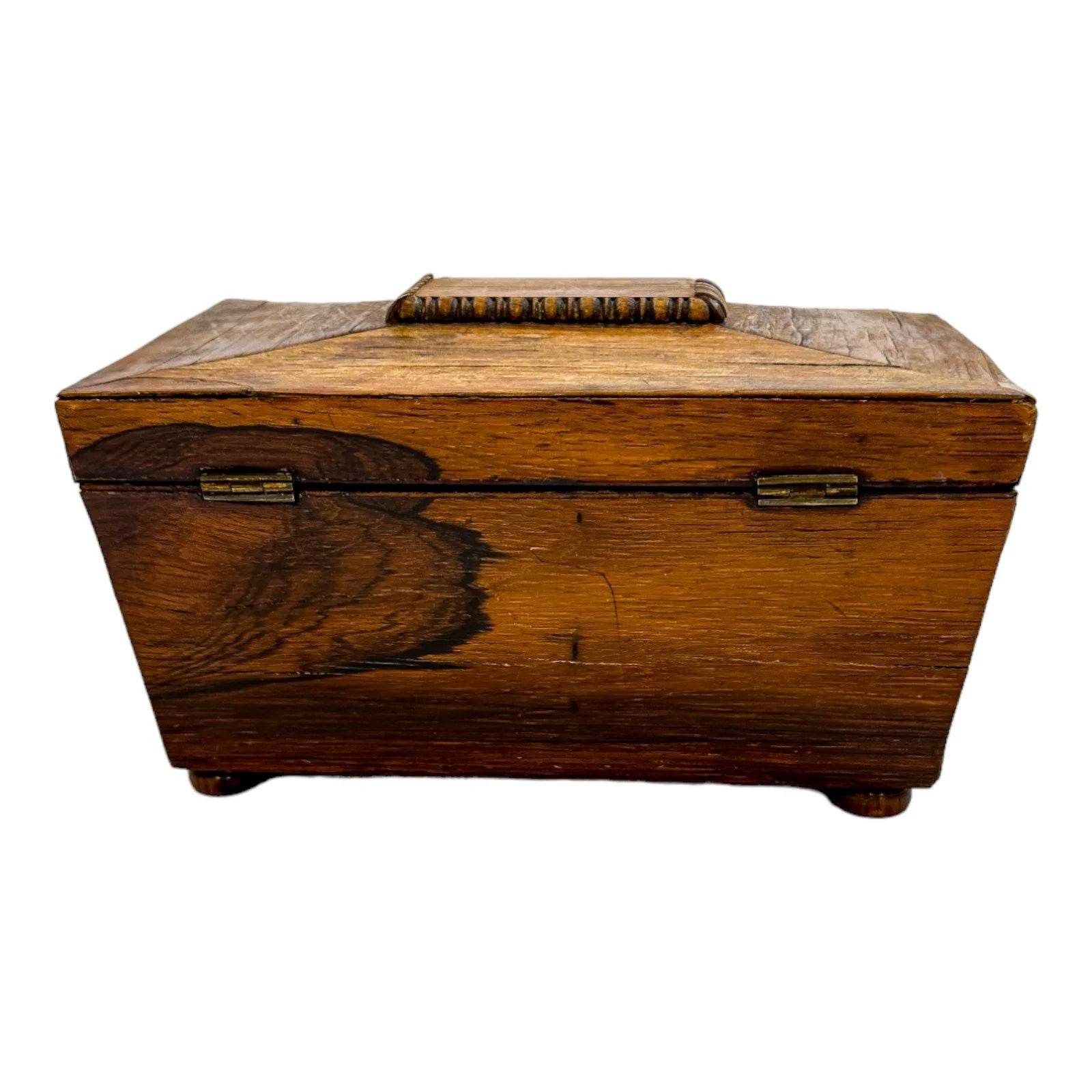 Victorian mahogany sarcophagus shape 2-section small tea caddy