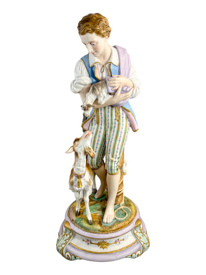 Rare monumental Vion & Baury French bisque porcelain figures 60 cm, Rococo Revival pastoral scene c.1870