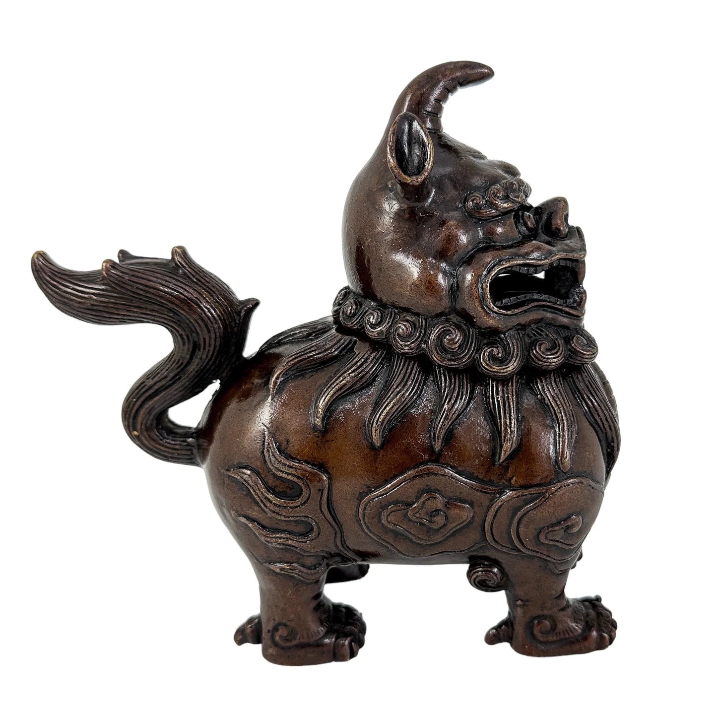 Chinese Luduan mythical unicorn beast bronze censer / incense burner