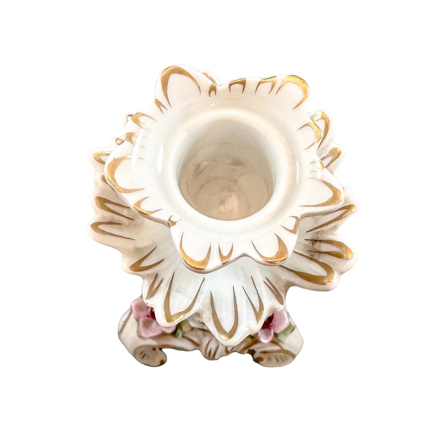 Vintage German porcelain Plaue Schierholz floral candlestick in Rococo style