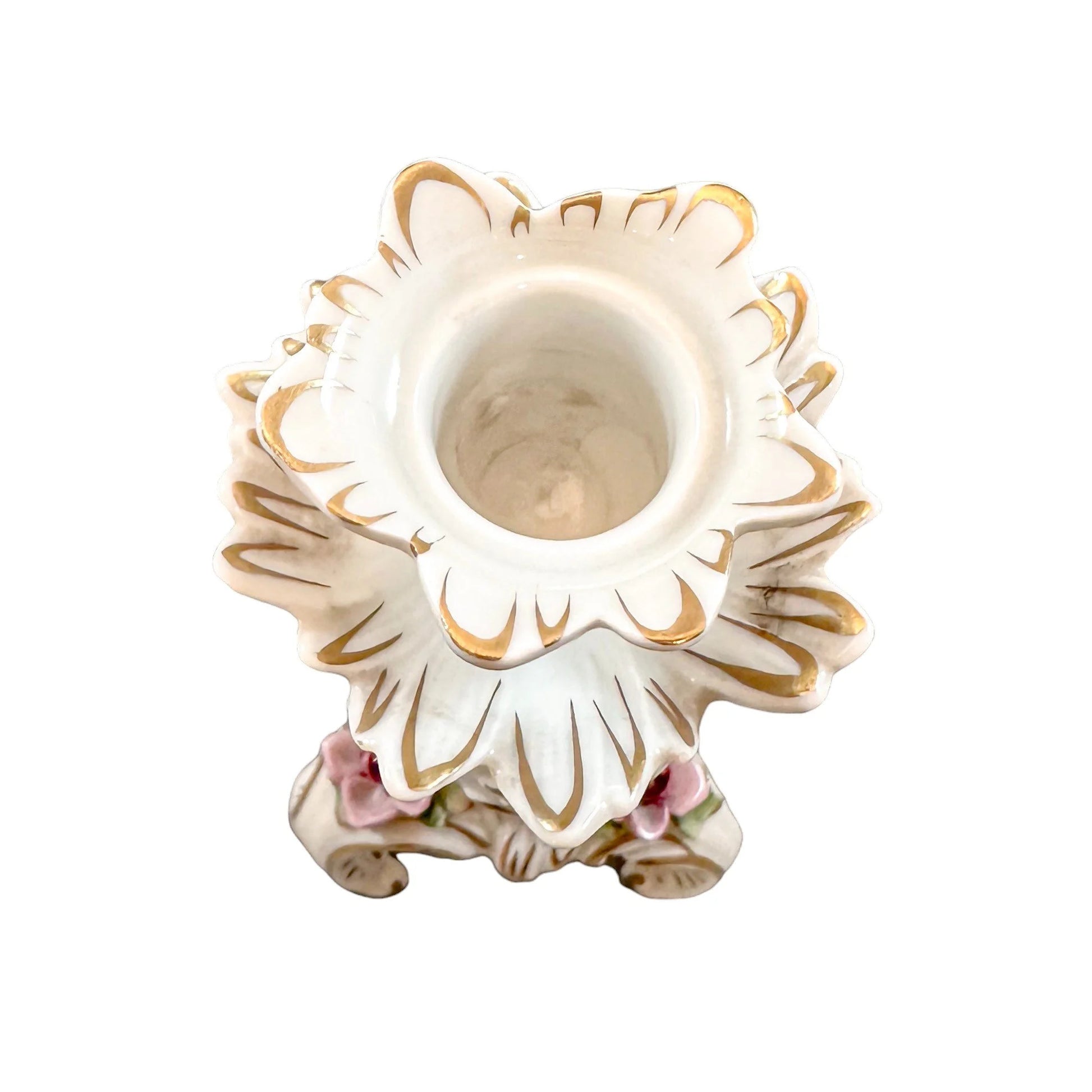 Vintage German porcelain Plaue Schierholz floral candlestick in Rococo style
