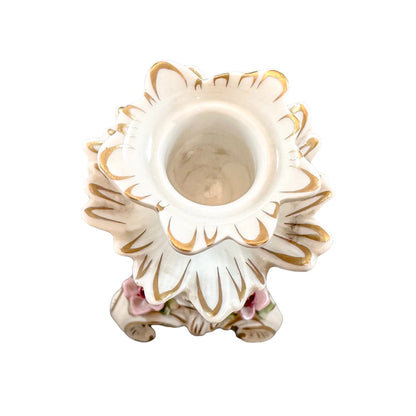 Vintage German porcelain Plaue Schierholz floral candlestick in Rococo style