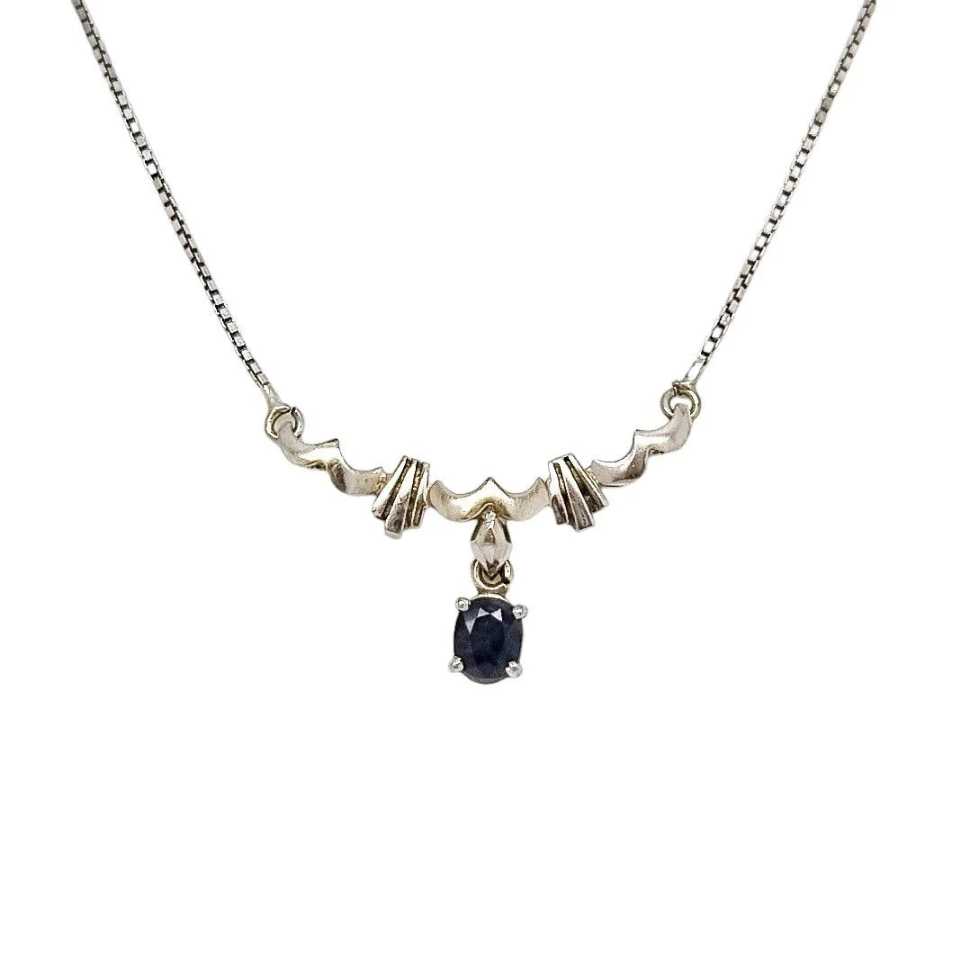 Vintage Italian 18ct white gold sapphire necklace in Art Deco style on Venetian chain