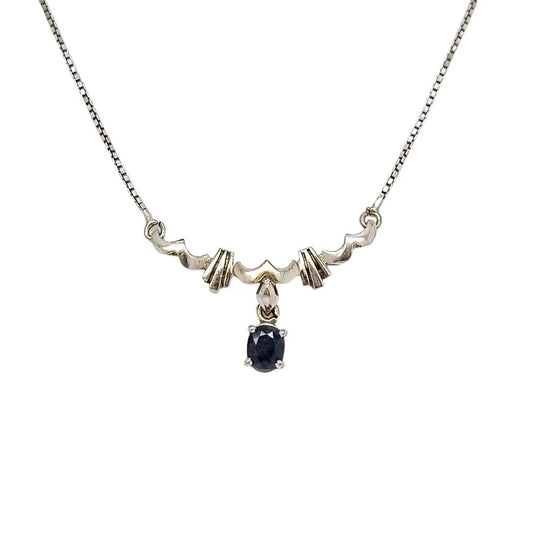 Vintage Italian 18ct white gold sapphire necklace in Art Deco style on Venetian chain