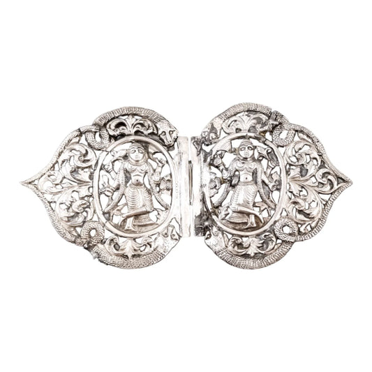 Indian / Burmese Colonial silver belt buckle with deities, snakes and foliage
