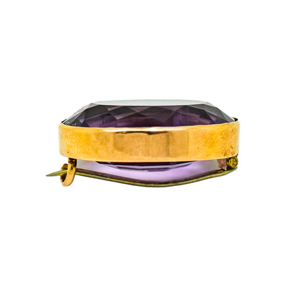 Large Victorian 25ct amethyst statement brooch, 9ct yellow gold