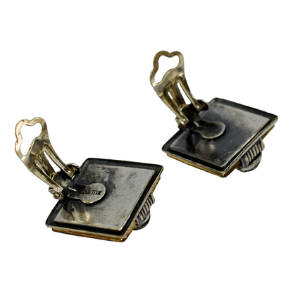 Vintage Ermani Bulatti Art Deco square statement mother-of-pearl ear clips