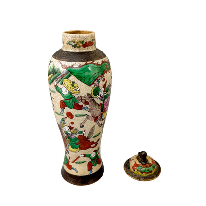 19th century Chinese Chenghua style famille verte crackle glaze jar vase