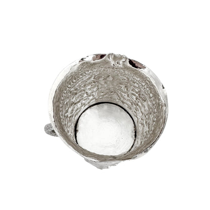 Indian Kutch silver double spirit measure cup with snake handle and flower embossing