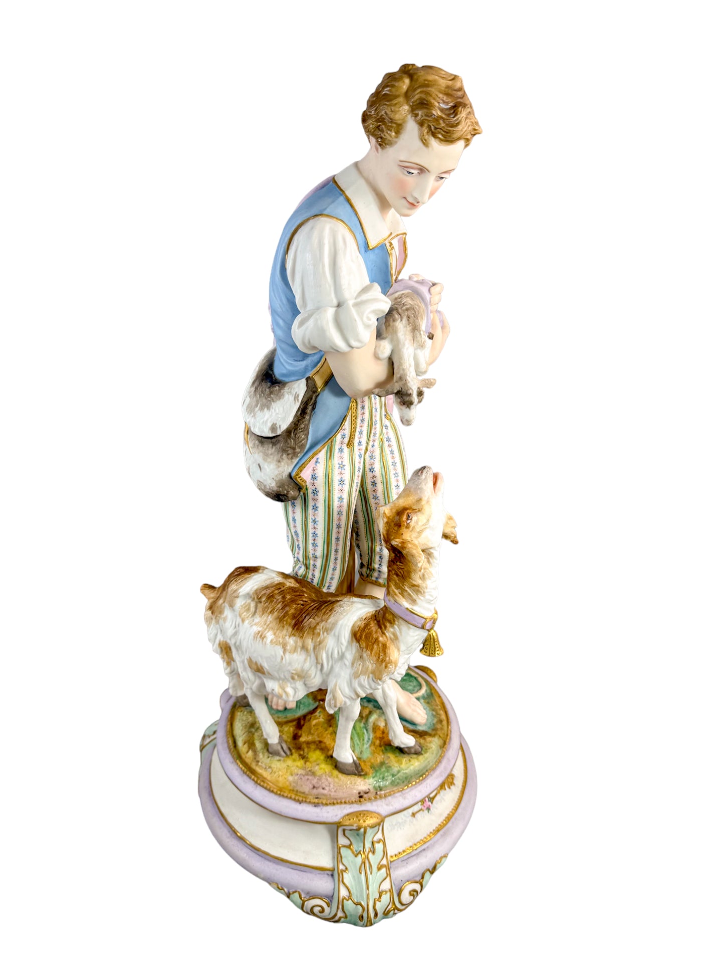 Rare monumental Vion & Baury French bisque porcelain figures 60 cm, Rococo Revival pastoral scene c.1870