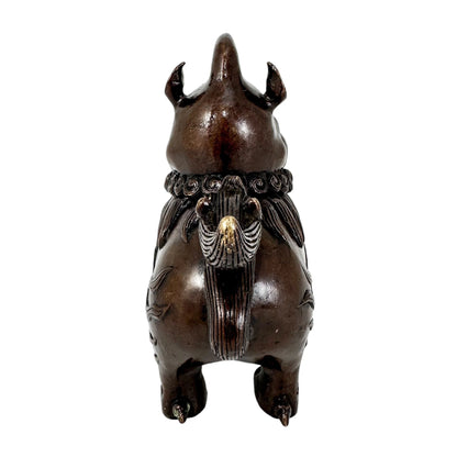 Chinese Luduan mythical unicorn beast bronze censer / incense burner