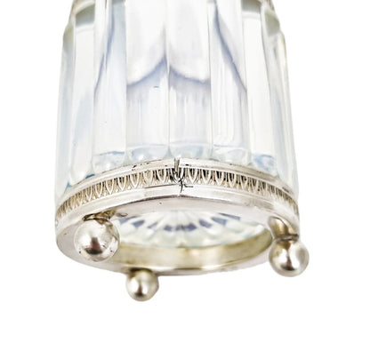1890's French blue opalescent glass silver plated dressing table pot