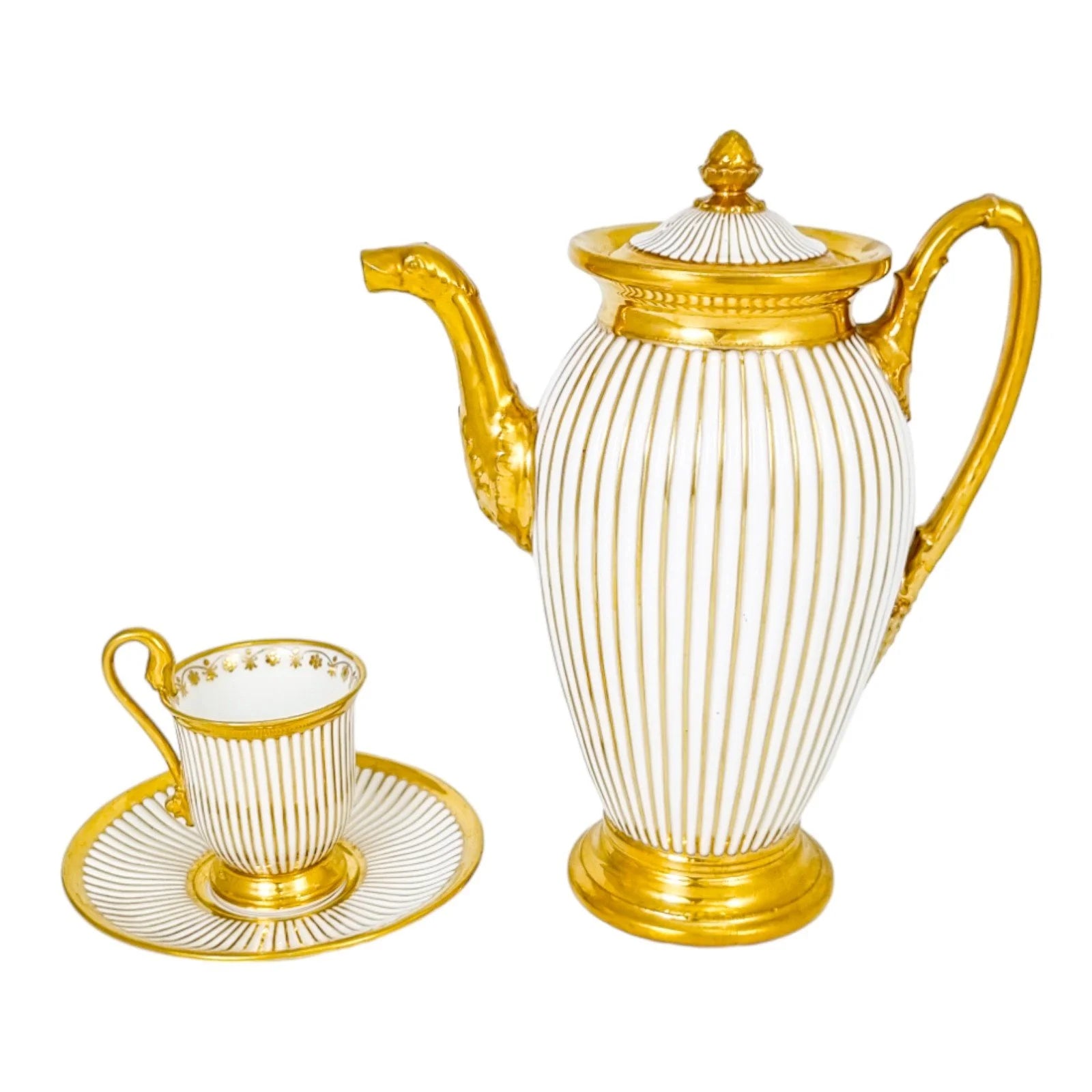 1830’s Old Paris porcelain coffee pot and demitasse cup and saucer, Jean-Pierre Feuillet