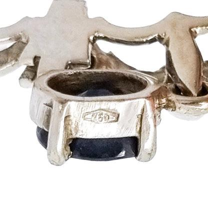 18ct white gold Art Deco Italian necklace with 0.50 ct oval sapphire and sculptural fluted centre, hallmarked 750