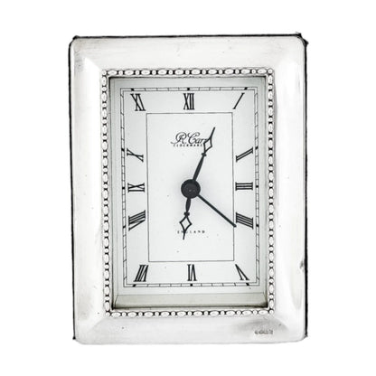 Vintage Carr's Sheffield sterling silver desk table clock with Roman numerals