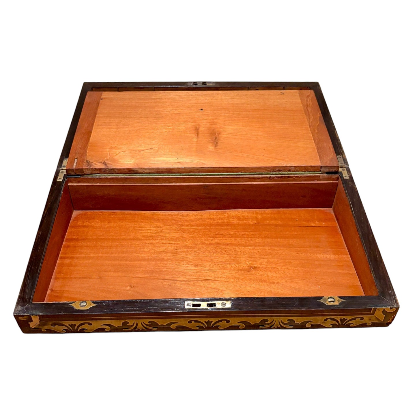 Victorian mahogany writing slope, brass inlay, secret drawers