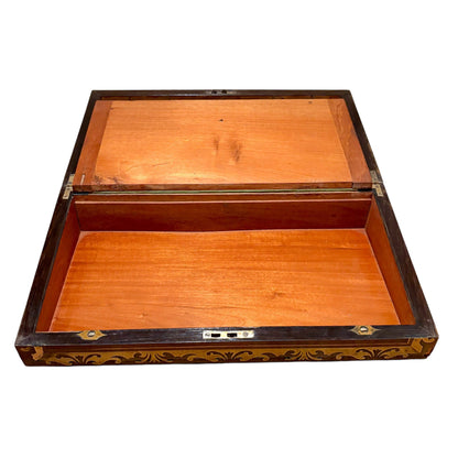 Victorian mahogany writing slope, brass inlay, secret drawers