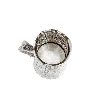 Indian Kutch silver double spirit measure cup with snake handle and flower embossing