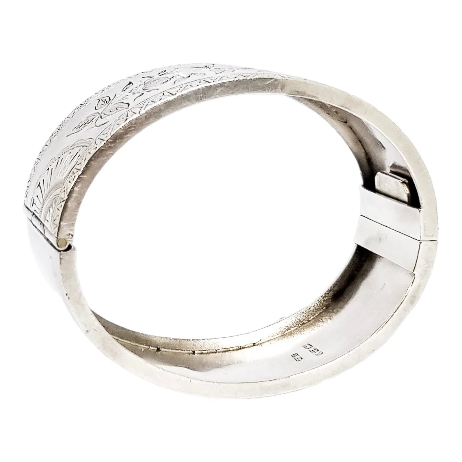Large Victorian sterling silver Aesthetic cuff bangle / wide bracelet engraved with roses