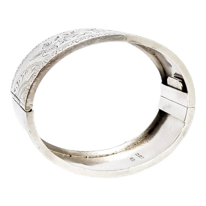 Large Victorian sterling silver Aesthetic cuff bangle / wide bracelet engraved with roses