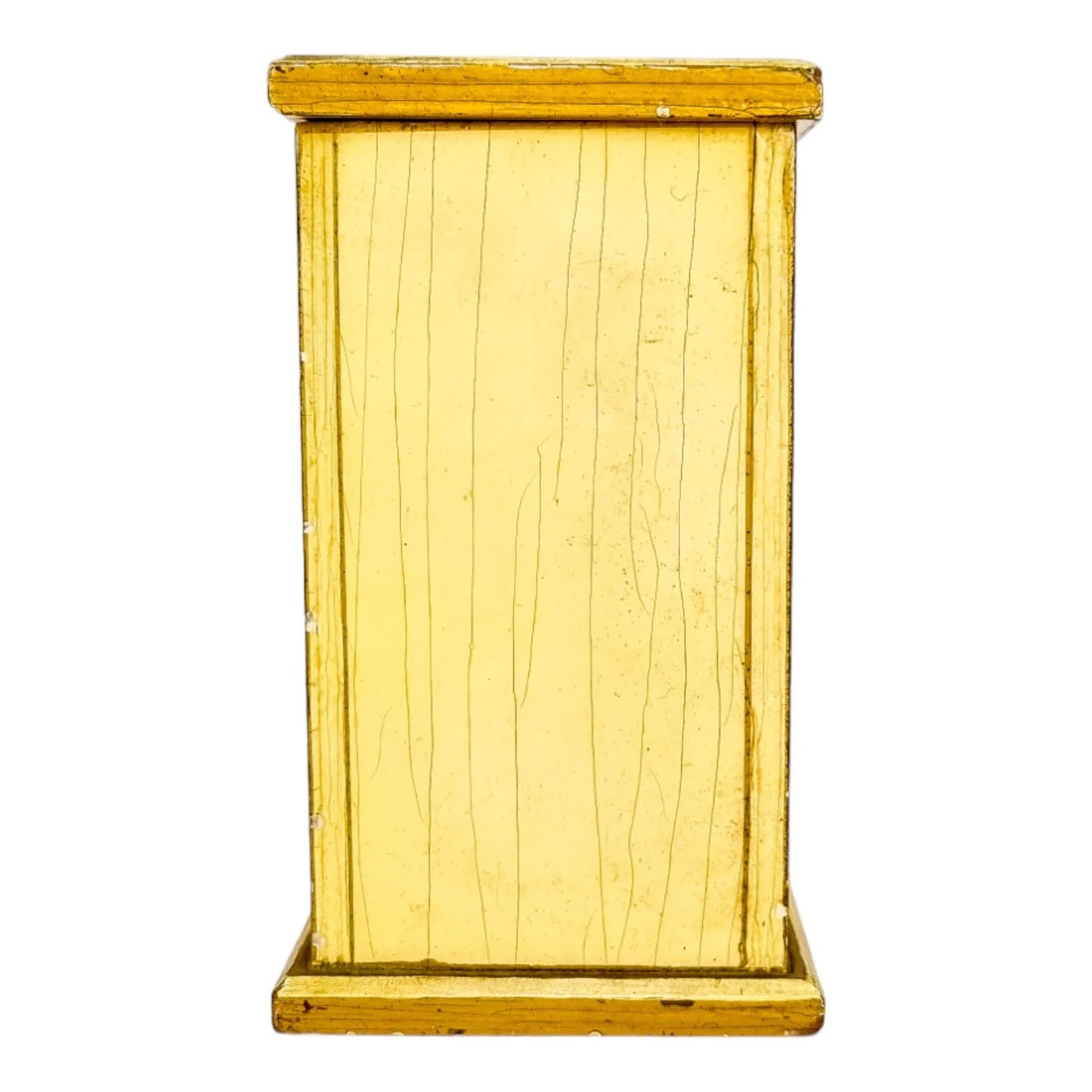 Georgian style rustic painted yellow wood storage box with pull out tray and ladybird