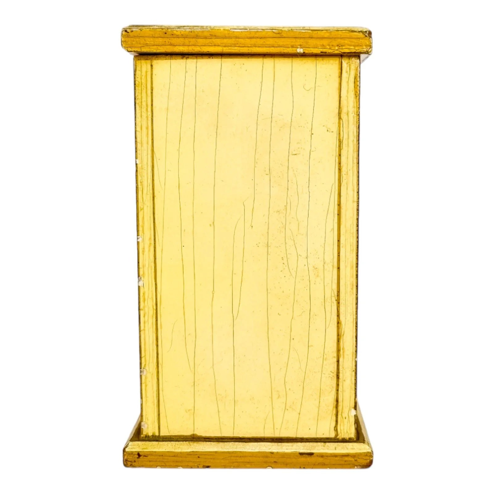 Georgian style rustic painted yellow wood storage box with pull out tray and ladybird