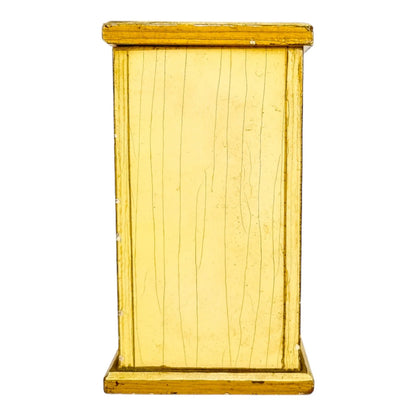 Georgian style rustic painted yellow wood storage box with pull out tray and ladybird